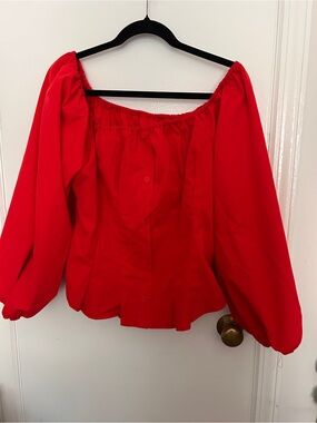 Feminine Red Off-Shoulder Peasant Top NWOT